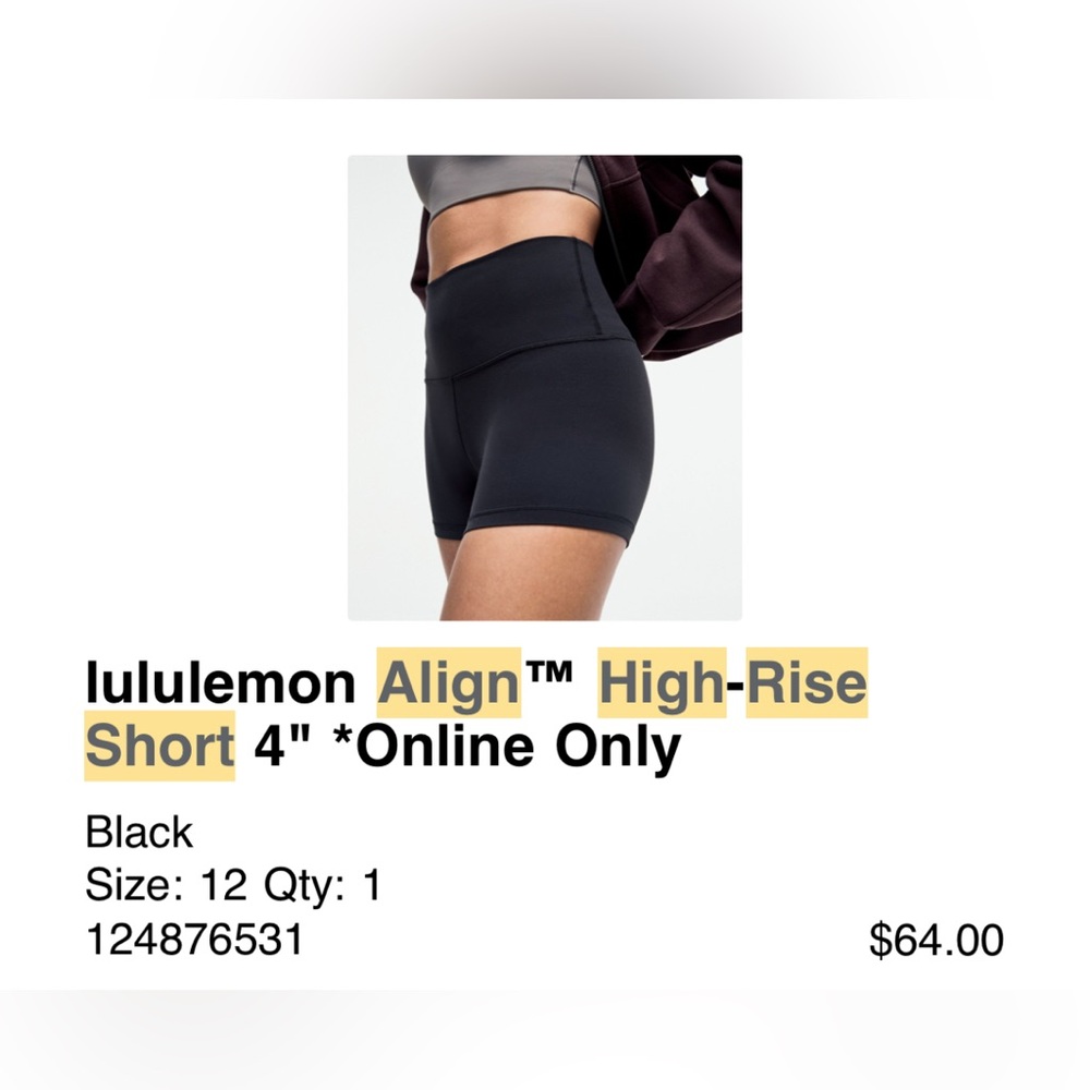 Lululemon Align High-rise Short 4” in Black